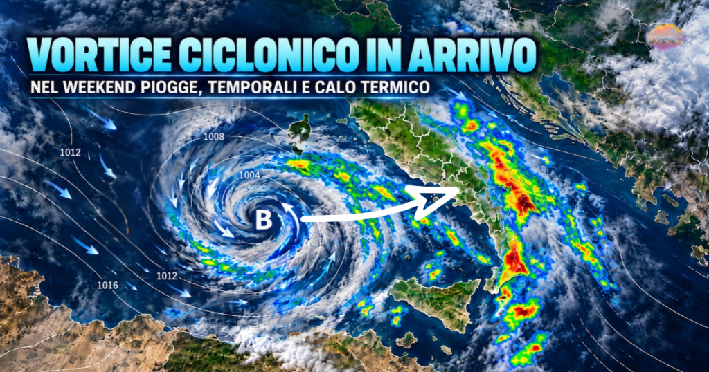 Vortice ciclonico sull’Italia con temporali