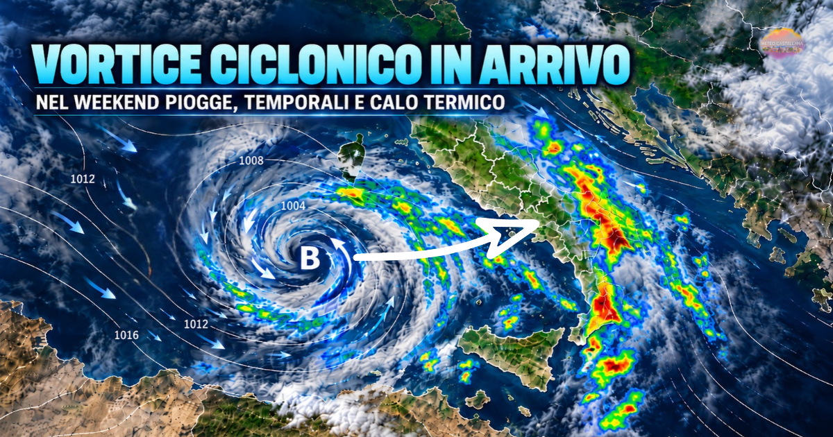Vortice ciclonico sull’Italia con temporali
